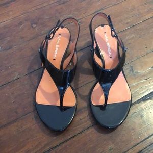 Via Spiga Black Patent Leather Sandals